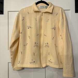 Vintage Shenanigans Embroidered Floral Zip Cardigan Sweater Cottagecore Medium